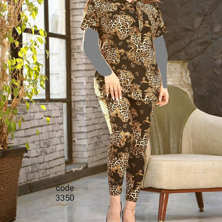 تونیک شلوار مدل یقه کرواتی جنس فلامنت فری سایز تا 48