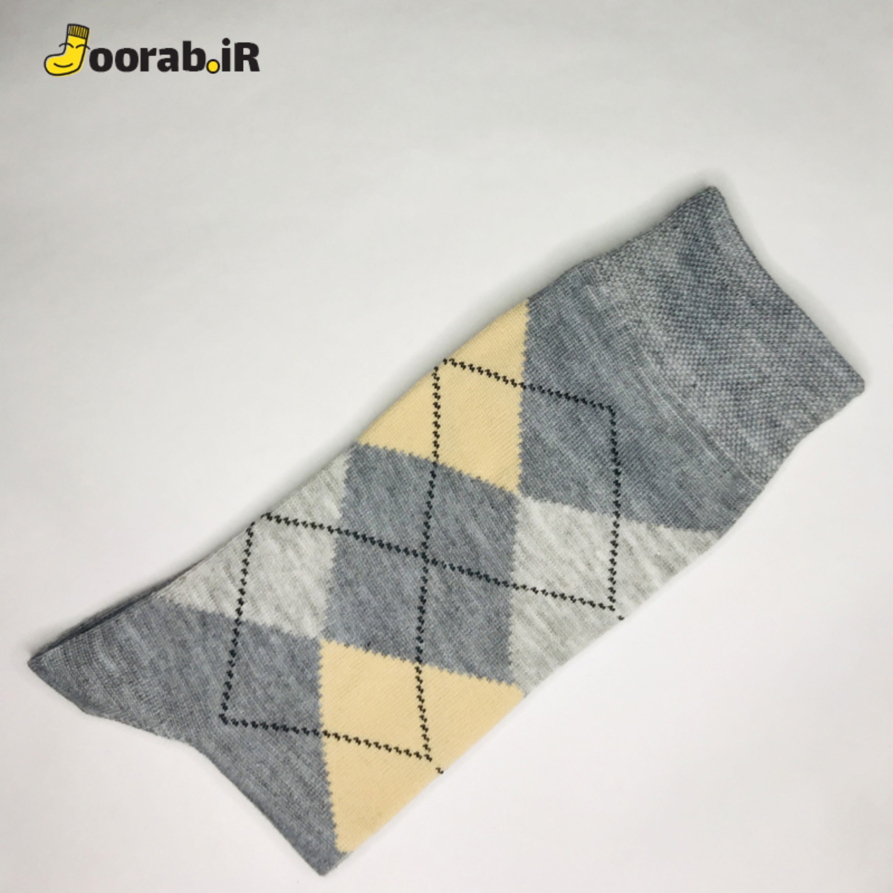 جوراب ساق دار مردانه طرح اسکاچ خاکستری کرم
