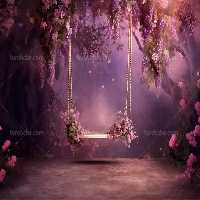 بک دراپ عکاسی عروس با گل های بنفش | گرافیک با طعم تربچه