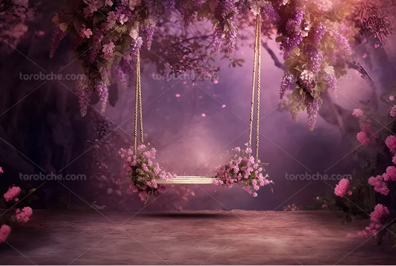 بک دراپ عکاسی عروس با گل های بنفش | گرافیک با طعم تربچه