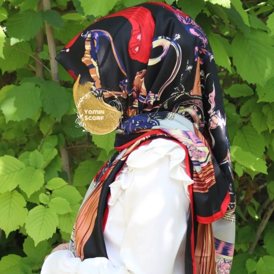 روسری ابریشم توییل وارداتی رنگ مشکی قواره 140