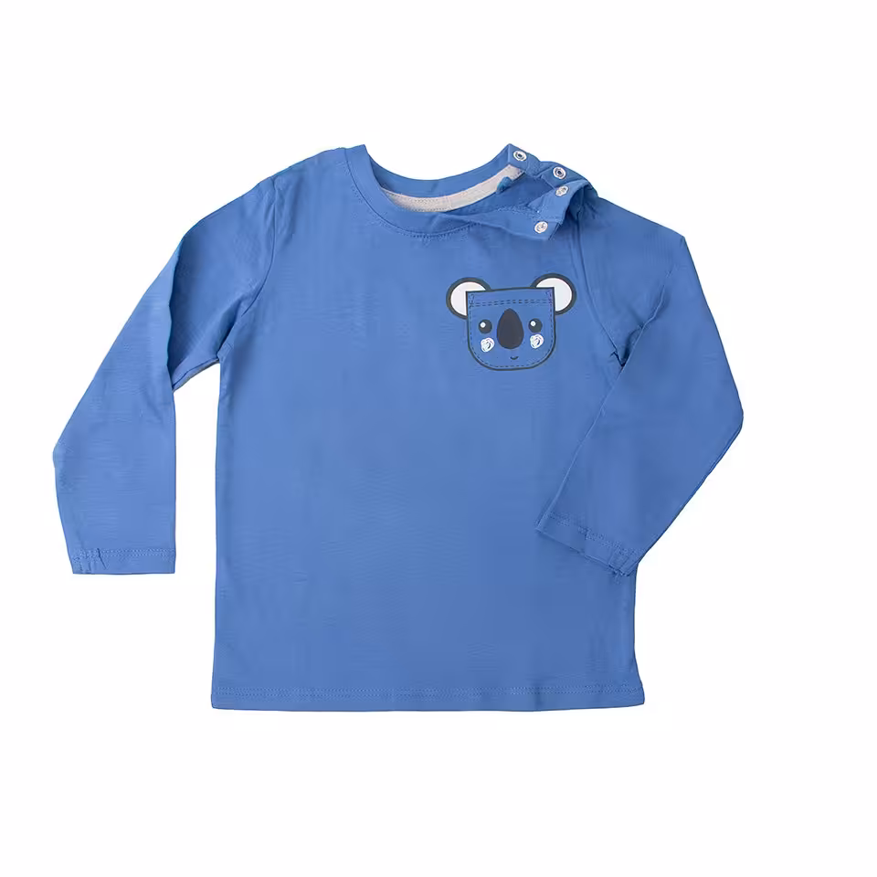 بلوز آستین بلند لطیف کنار یقه دکمه دار آبی نفت طرحدار خوشرنگ لوپیلو 12 تا 24 ماه