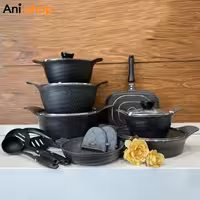 سرویس قابلمه 16 پارچه مشکی گرانیتی رز مدل UN-7941 کد 236