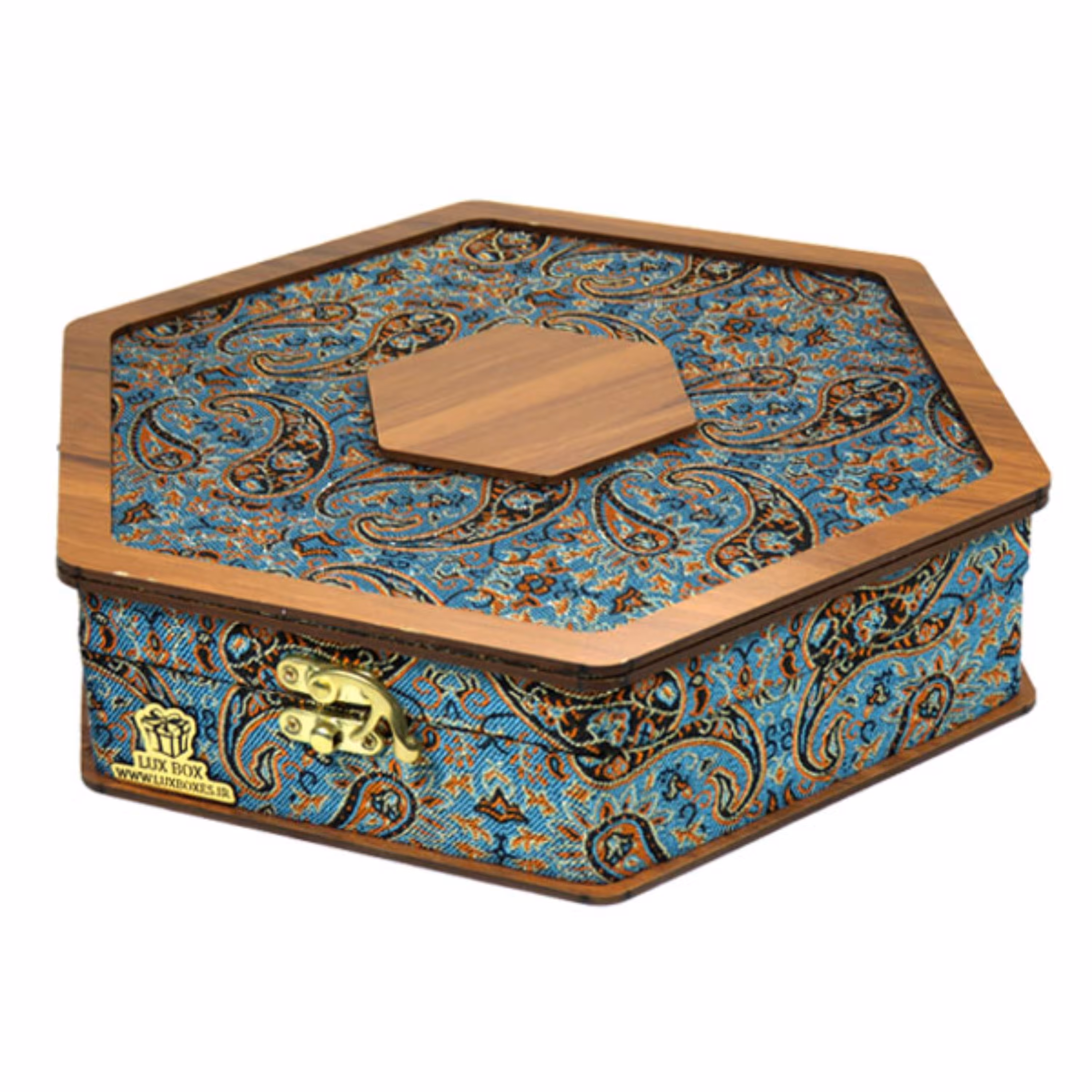 جعبه آجیل خشکبار جعبه پذیرایی جعبه چوبی با روکش ترمه لوکس باکس کد LB013