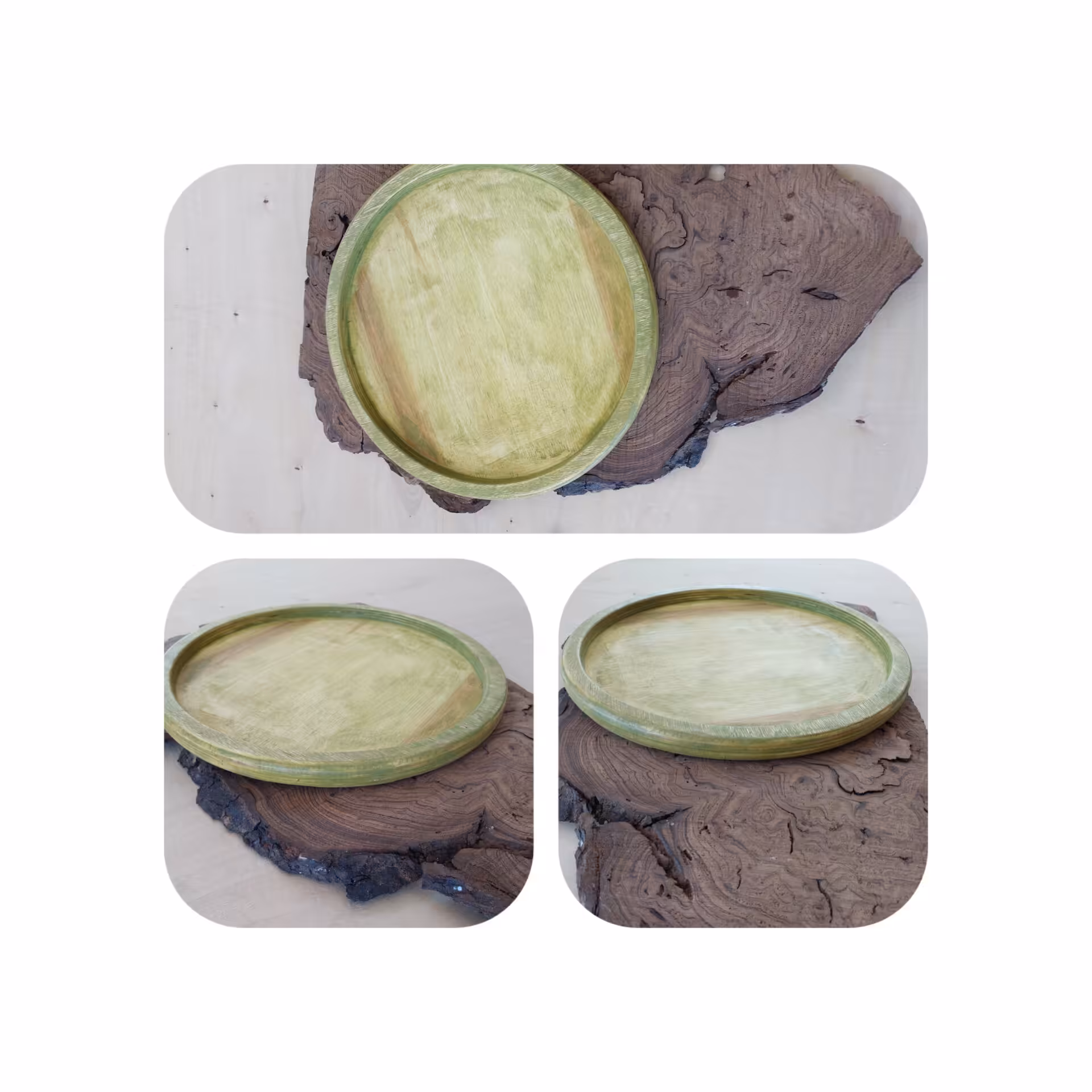 سینی چوبی  گرد ساخته شده از پلای وود کاملا محکم و بادوام و ضدآب پوشانده شده از روغن کاملا گیاهی بدون رنگ و مواد شیمیایی