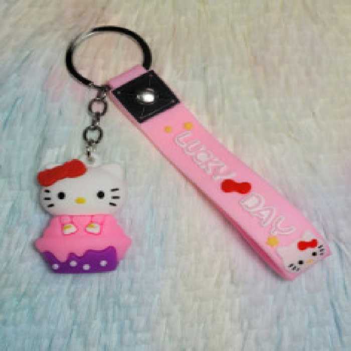 جاسوییچی فانتزی سیلیکونی طرح کیتی صورتی آویز و سرکلیدی کیتی