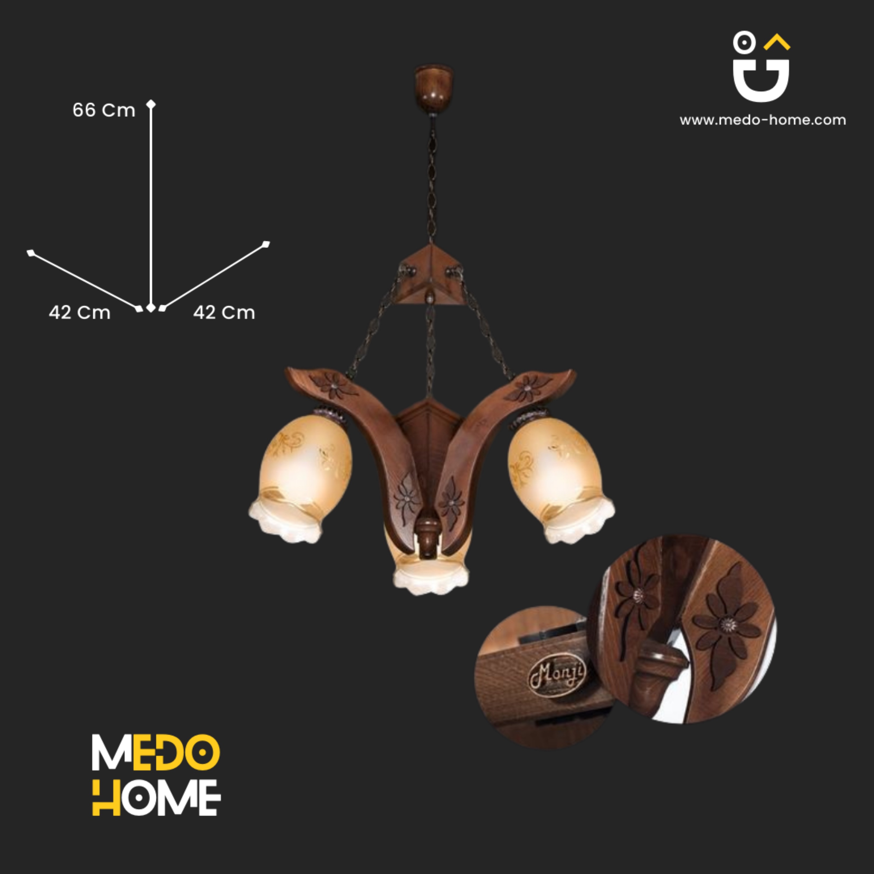 لوستر چوبی منجی مدل پوپک 3 شعله