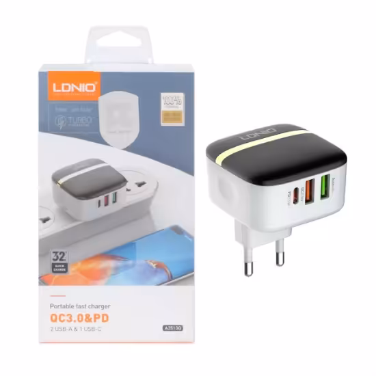شارژر دیواری الدینیو مدل A3513Q به‌ همراه کابل تبدیل MicroUSB