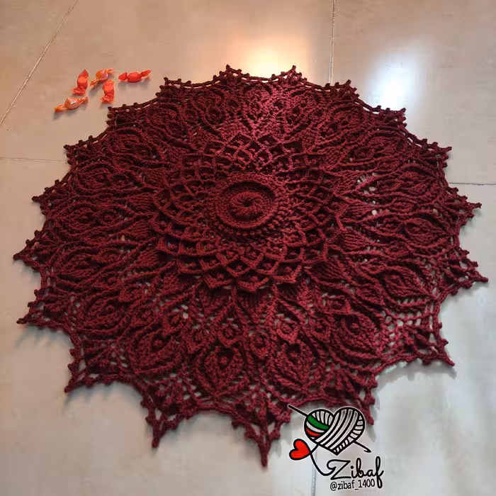 ماندالا گابریل قطر48سانت بافته شده با نخ الیزدیوا به رنگ زرشکی