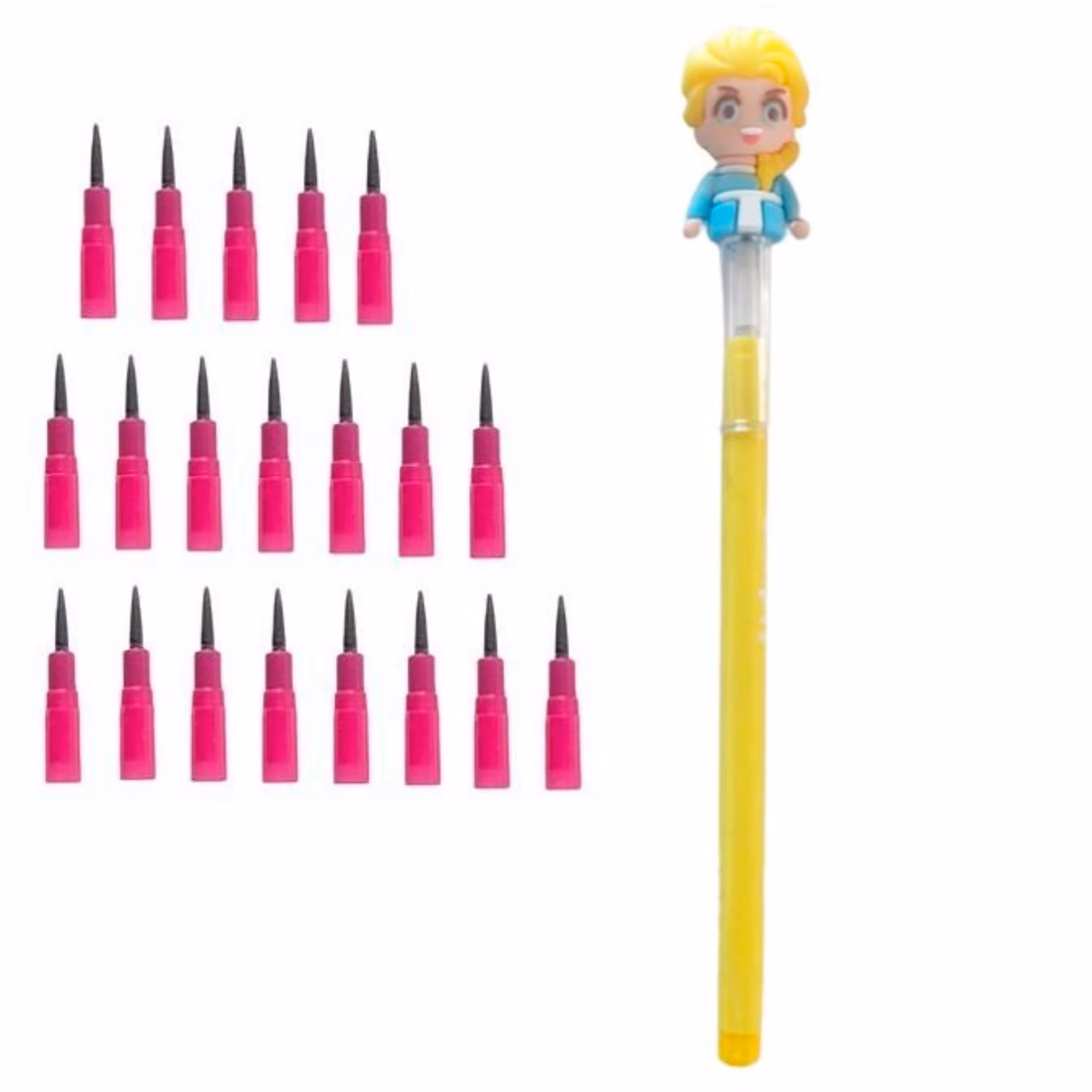 مداد فشنگی مدل دختر مو فرفری به همراه نوک مجموعه 21 عددی