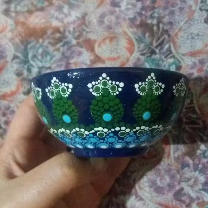 ست  12 عددی پیاله ماست خوری سفالی نقطه کوبی سطح براق و ضد اب قابل شستشو با آب سرد