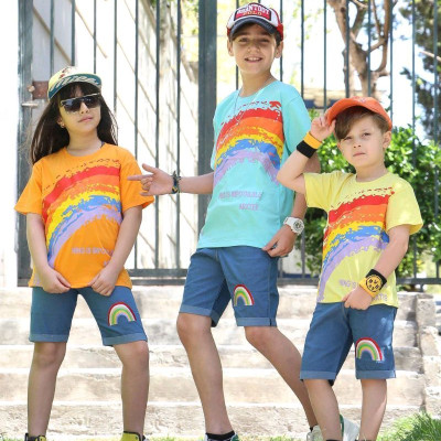 ست تیشرت شلوارک اسپرت طرح رنگین کمان