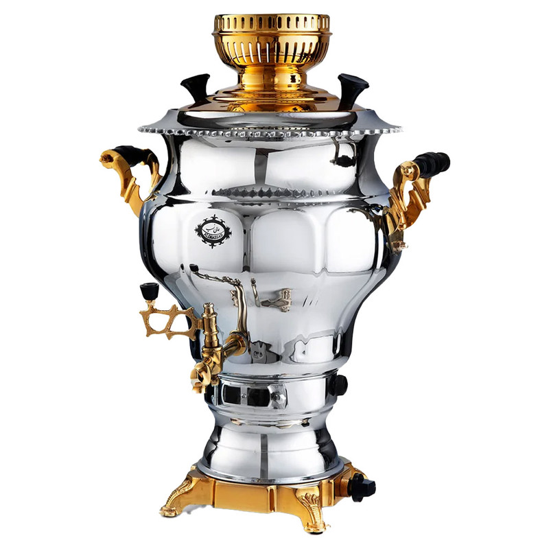 سماور گازی عالی نسب مدل نقشینه نفیس طلائی گنجایش 6 لیتر (با احترام هزینه ارسال پس کرایه می باشد)