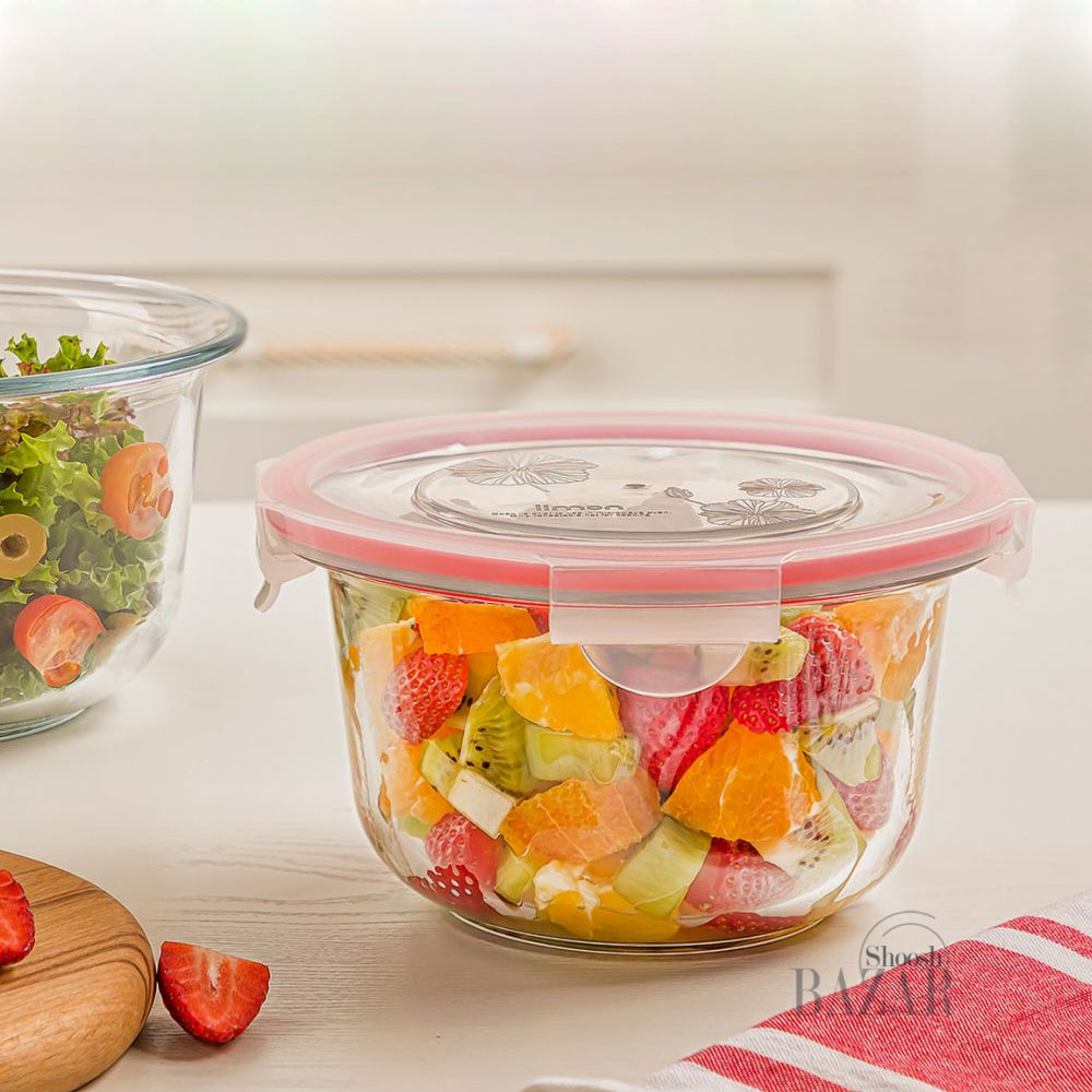 ظرف گرد شیشه ای دربدار 1.2 لیتری لیمون کد 2077