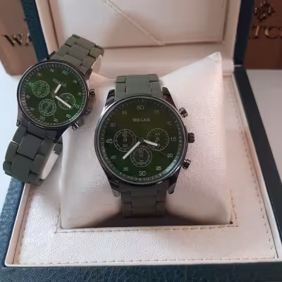 ست ساعت مردانه و زنانه مارک والار سبز قاب مشکی