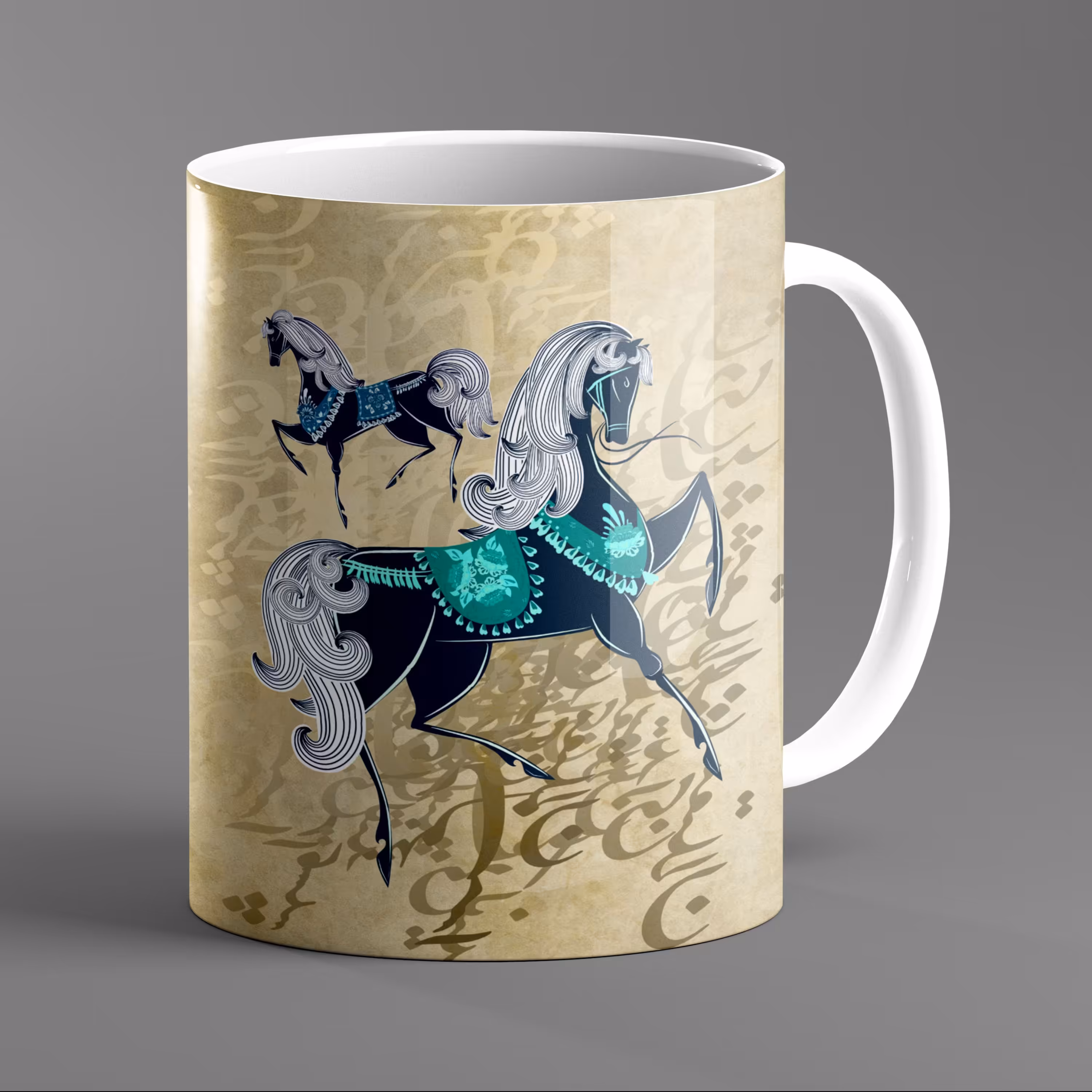 ماگ سرامیکی طرح شهسوار اسب شادیها- رنگ کرم3 - چاپ سابلیمیشن - کیفیت عالی