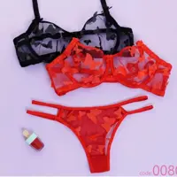 ست سوتین شرت دانتل پروانه ای شارمین سایز 75 تا 90 در دو رنگ مشکی و قرمز