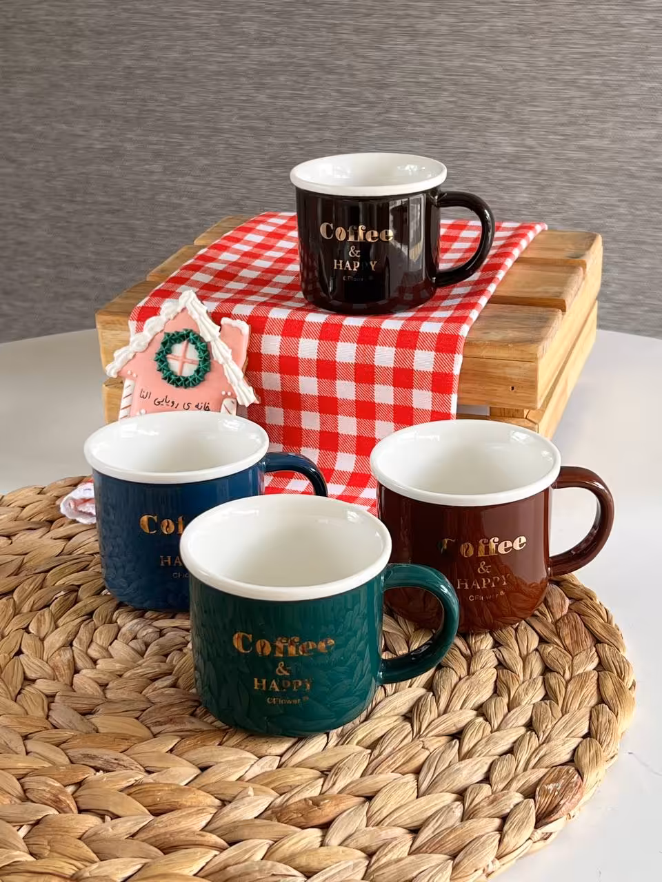 نیم ماگ سرامیکی رنگی کافی لبه سفید مدل براق