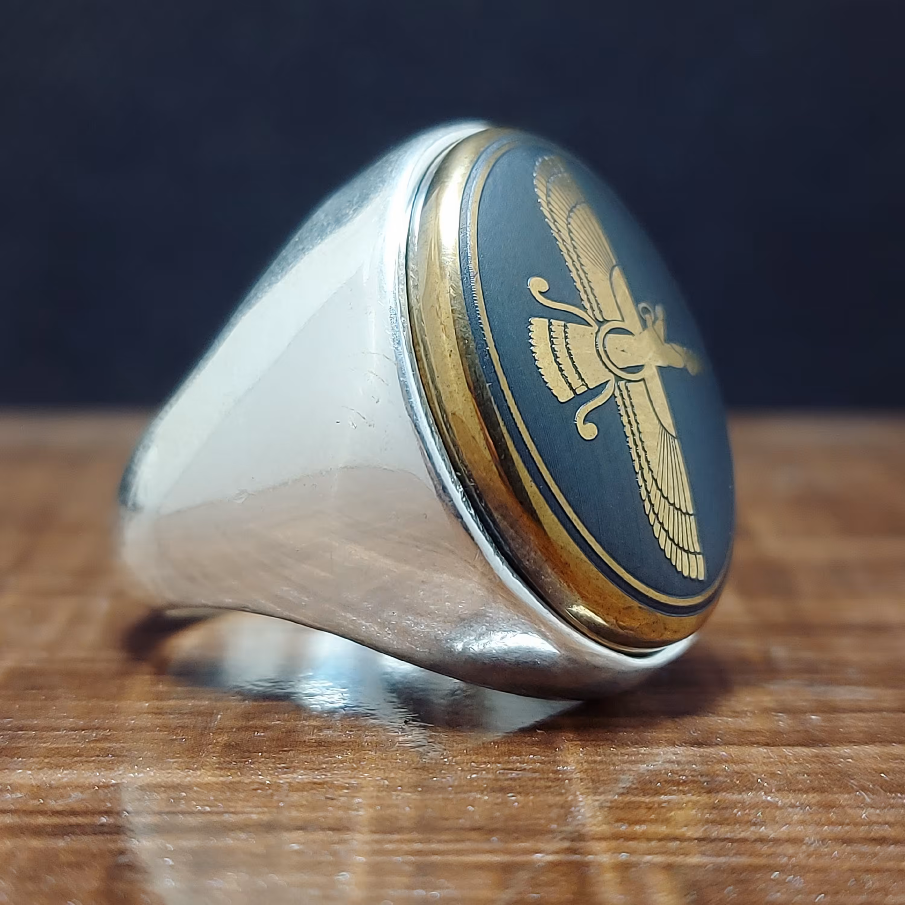 انگشتر نقره زیبای مردانه عیار 925 طرح  فیلی با نگین حدید فروهر  اصلی و معدنی