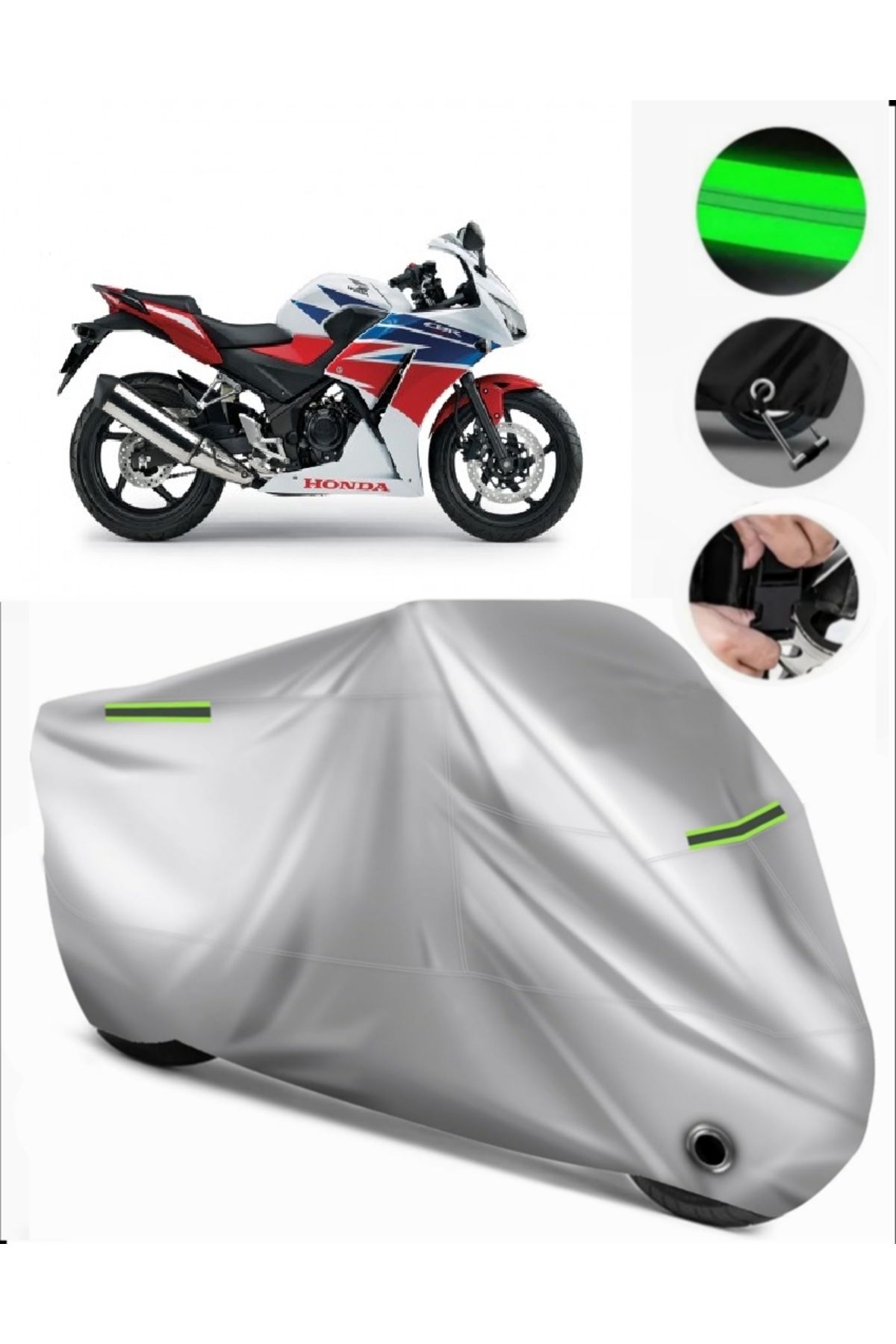 چادر موتورسیکلت خاکستری HONDA CBR 250 R سازگار با برزنت مرمر LOCK GRI MotoEn
