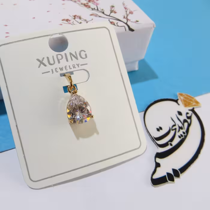 گردنبند برند Xuping از جنس مس و روکش طلا طرح بسیار خاص و شیک و مجلسی تک نگین سفید 