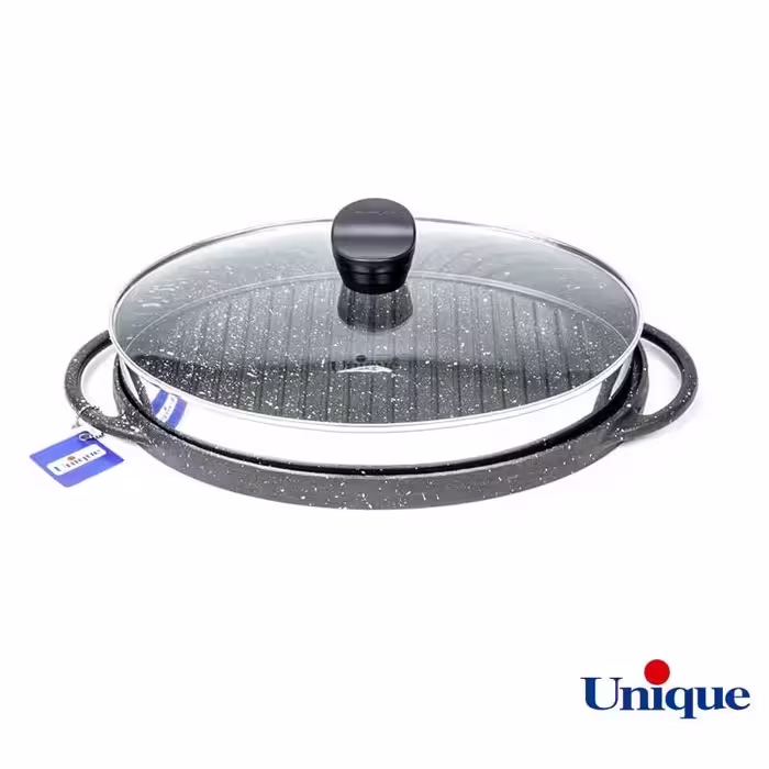 تابه گریل چدنی یونیک بیضی درب دار 34 سانتیمتری مدل 6011