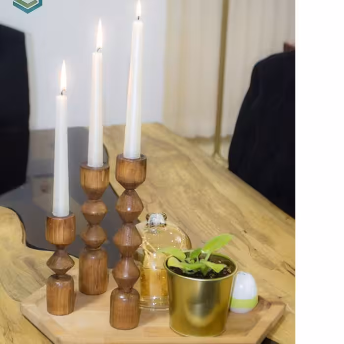 شمعدان سه عددی از چوب راش 15  20 و25سانتیمتری بادوسال ضمانت کیفیت