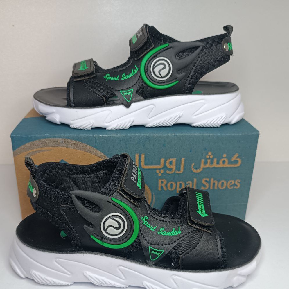 صندل پسرانه مدل آتشی رنگ سبز مشکی