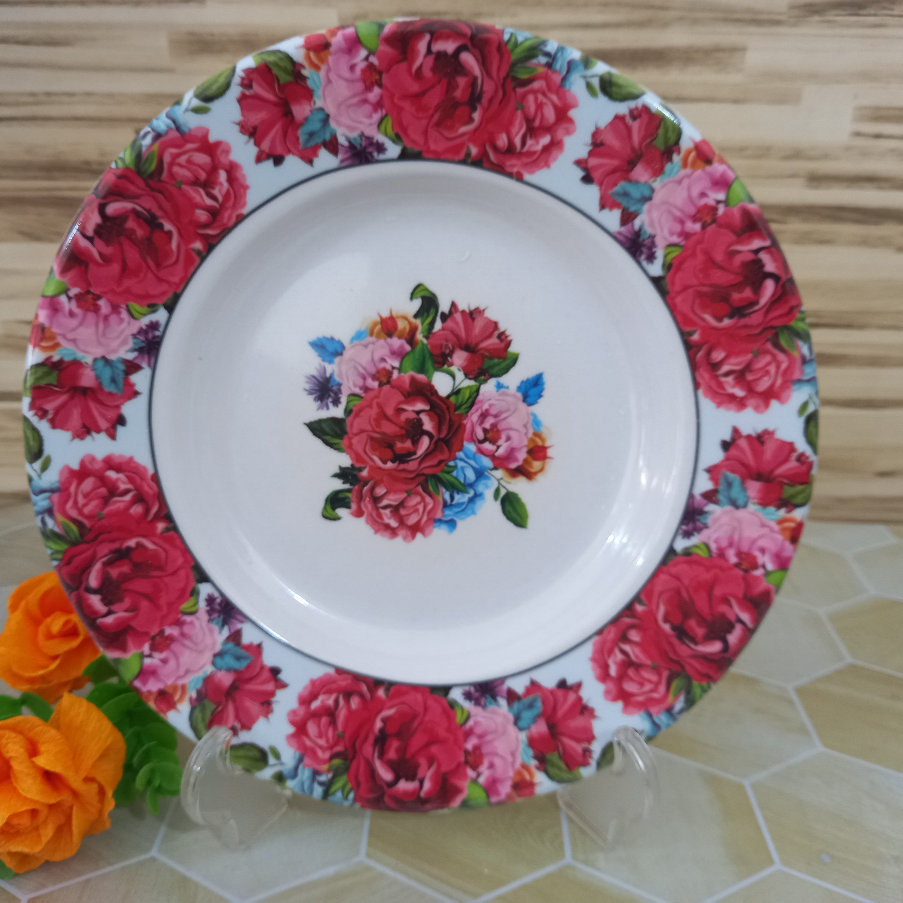 بشقاب خورش خوری ملامین گل رز گلریز یزد 