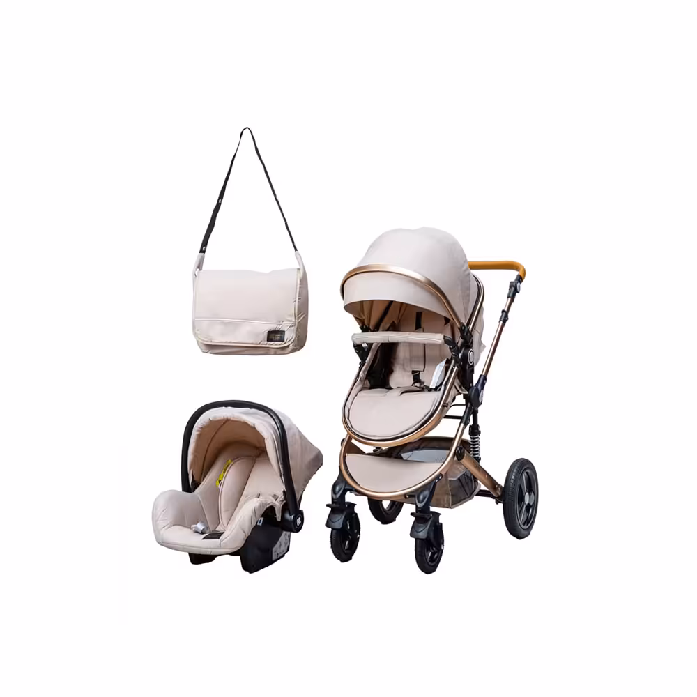 ست کالسکه و کریر کیکابو kikkaboo به همراه ساک لوازم مدل claude صورتی