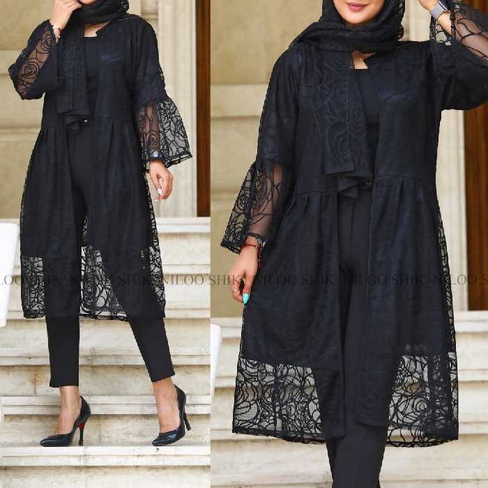 مانتو گیپور به همراه شال مشکی و محرمی