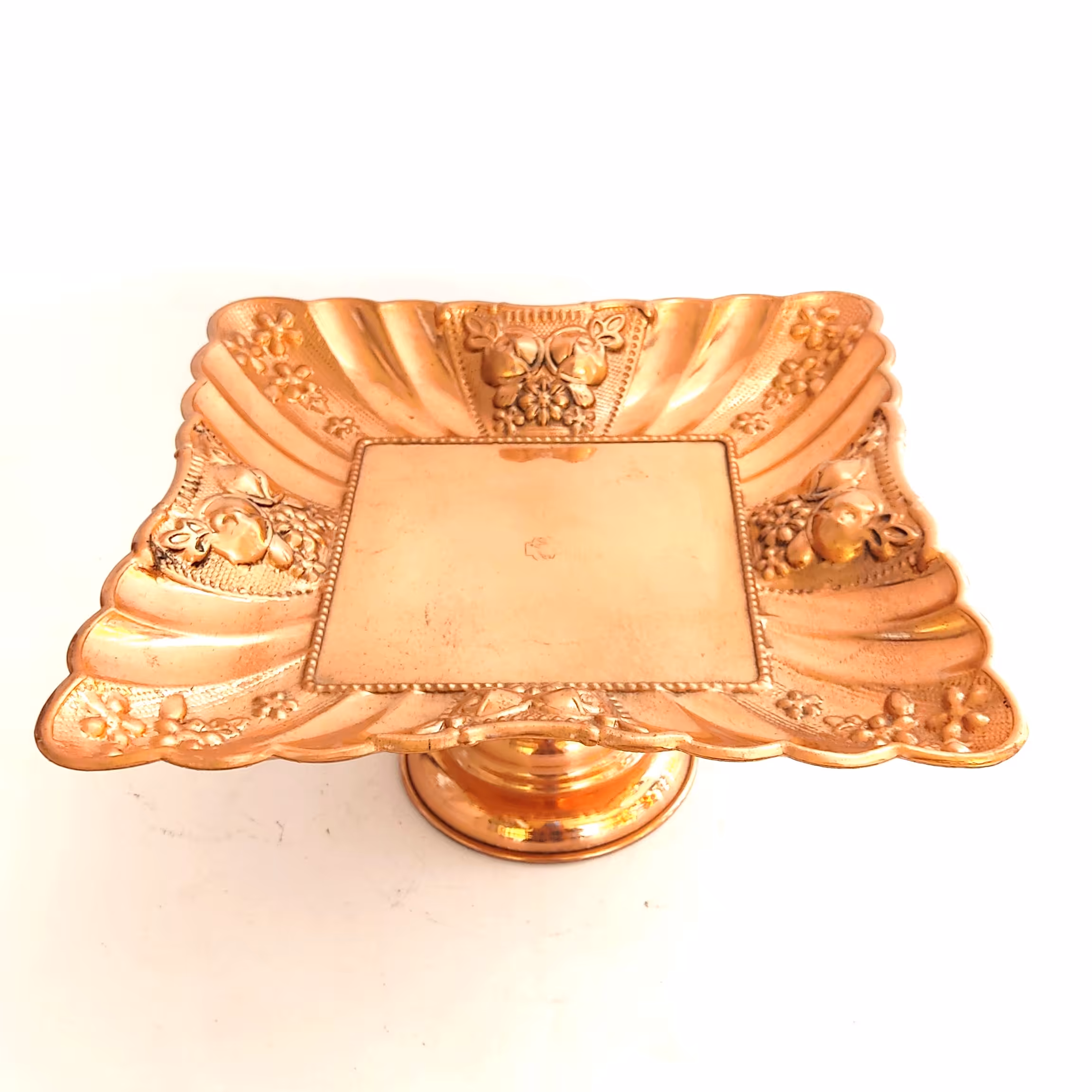 شیرینی خوری مسی قلم زنی مدل مربعی  پایه دار ( نانو )