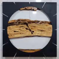 ساعت دیواری روستیک از چوب زیتون و قاب فلزی