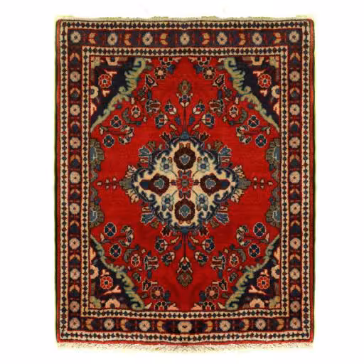 فرش دستباف قدیمی نیم متری طرح لچک ترنج کد 410146