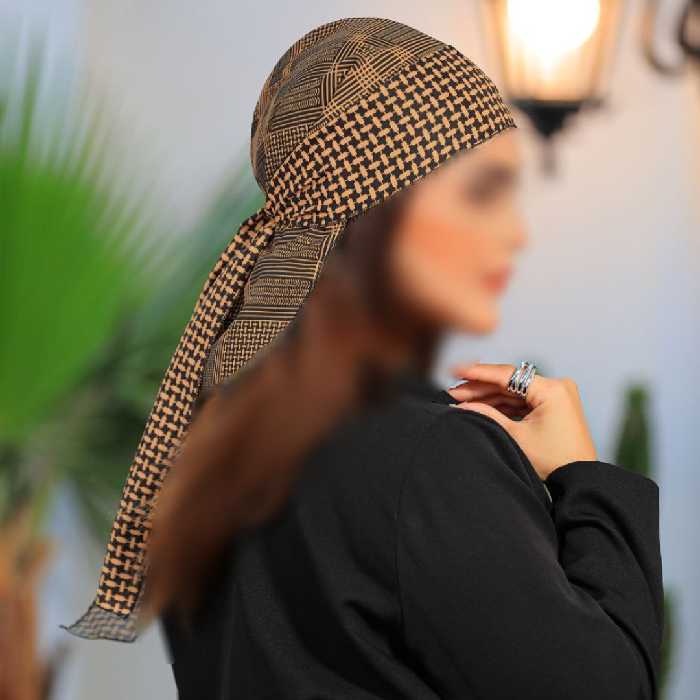 سربند دورگ  عربی نخی طرح پیچازی رنگ پرتقالی مشکی (ارسال  رایگان )