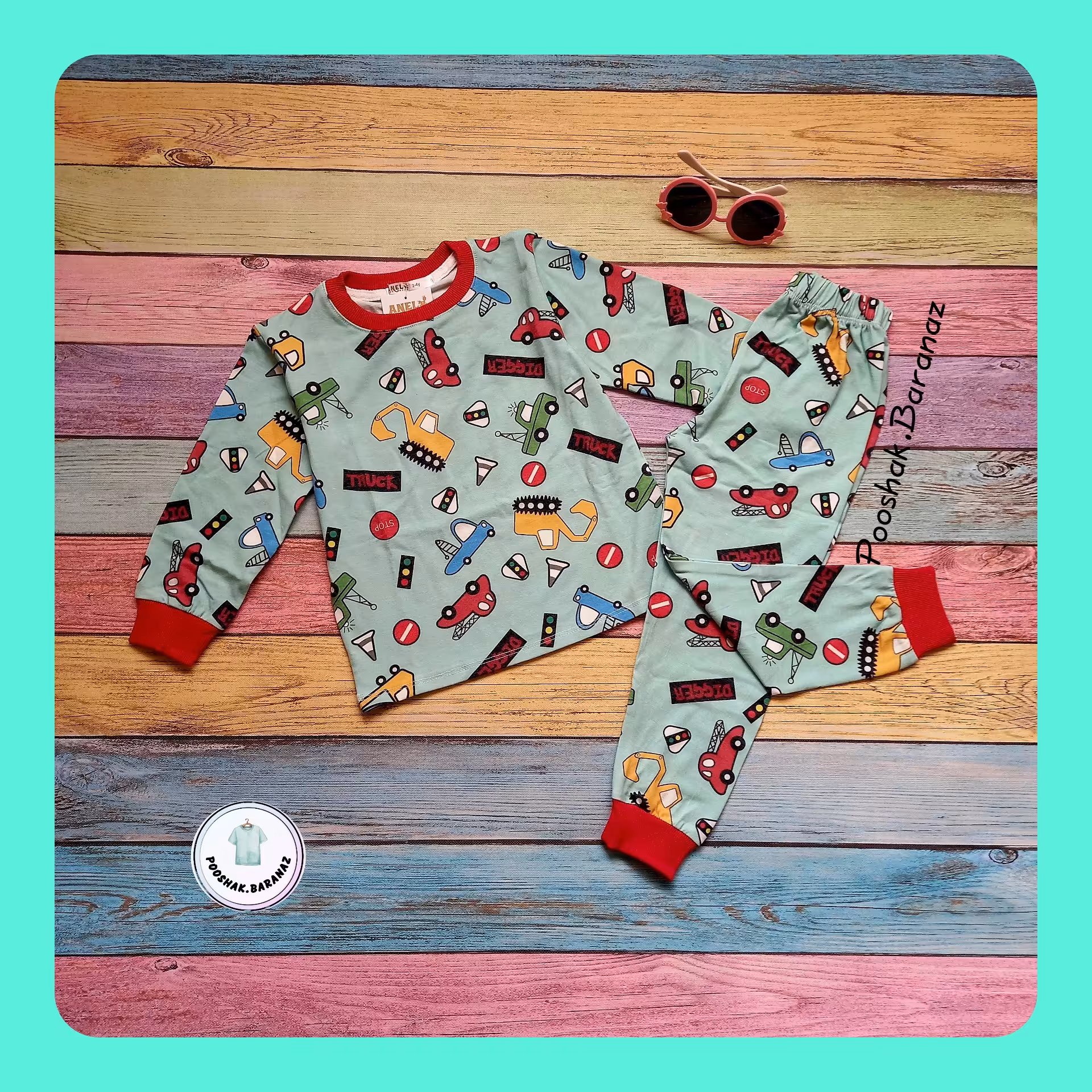 ست بلوز  و شلوار پسرانه طرح ماشین،بلوز و شلوار بچگانه،بلوز و شلوار پسرونه راحتی سایز 45
