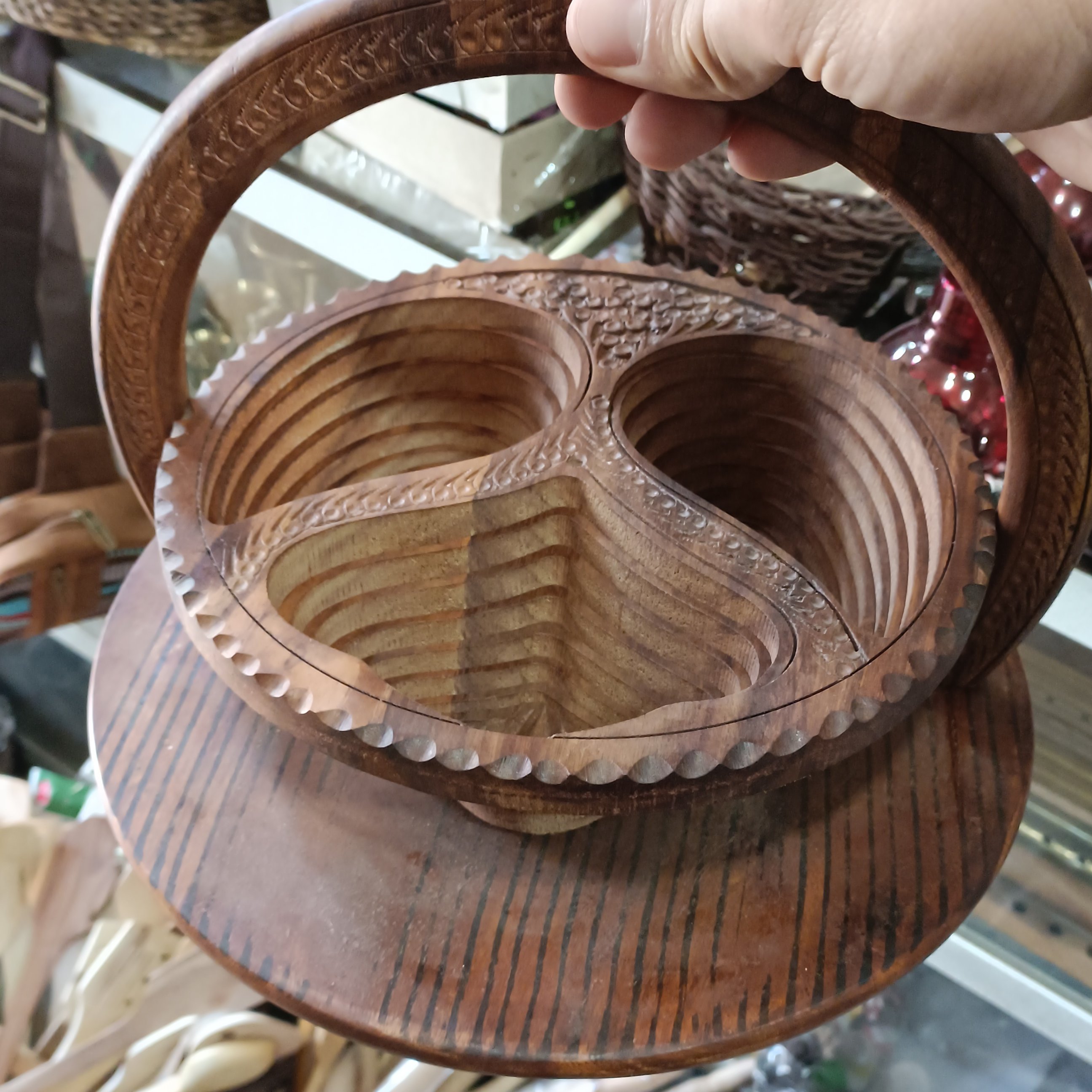 کاسه تاشو چوبی طرح سه خانه ، جاشکلاتی چوبی دست ساز