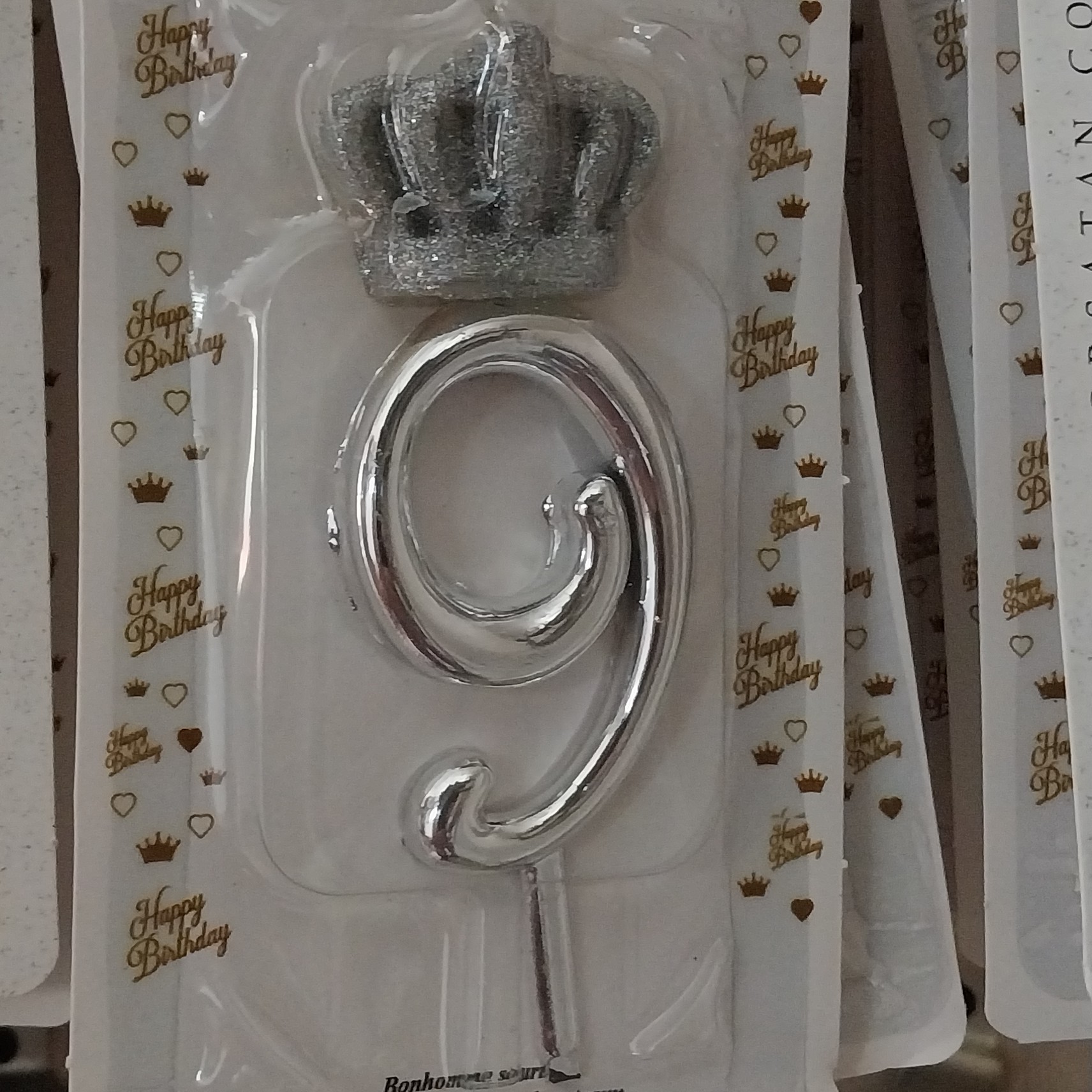 شمع تاج دار و ستاره دارنقره ای عدد 9