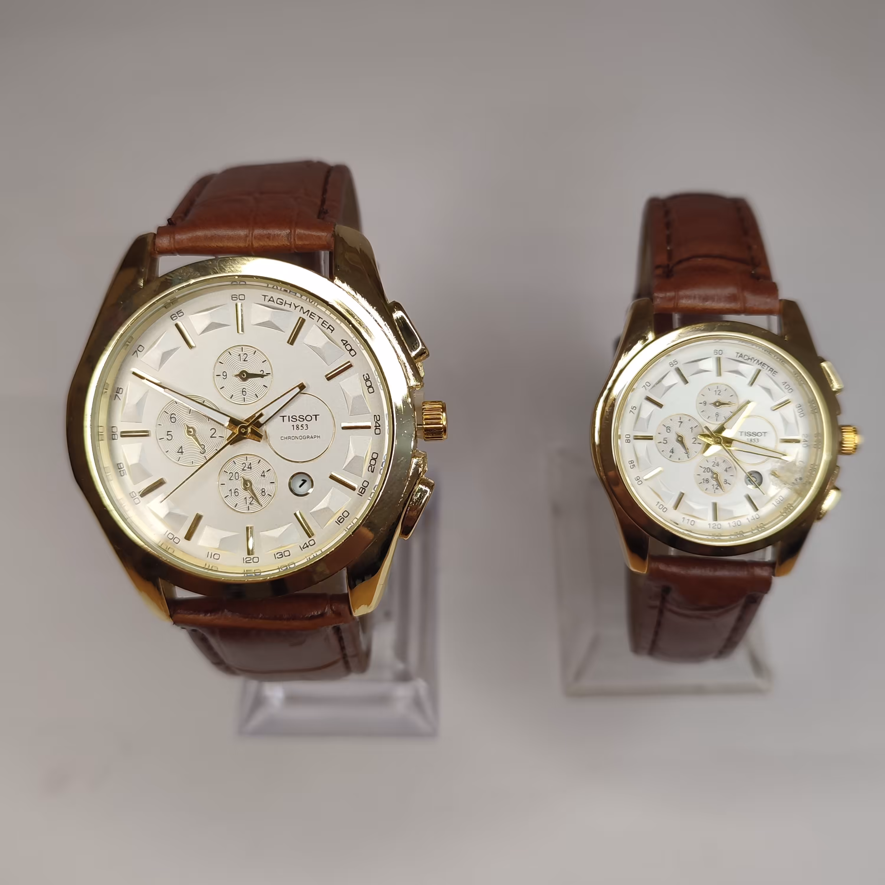 ساعت ست زنانه و مردانه طرح سه موتوره تیسوت بند چرمی