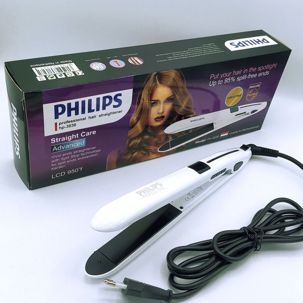اتومو کراتینه فلیپس حرفه ای کف سرامیک کروم حرارت 980 درجه با قابلیت کار کراتین و صافی ماندگار