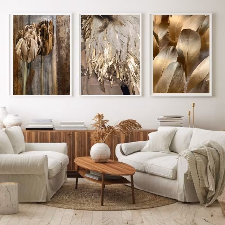 تابلو دکوراتیو 3تیکه گل کرم قشنگ