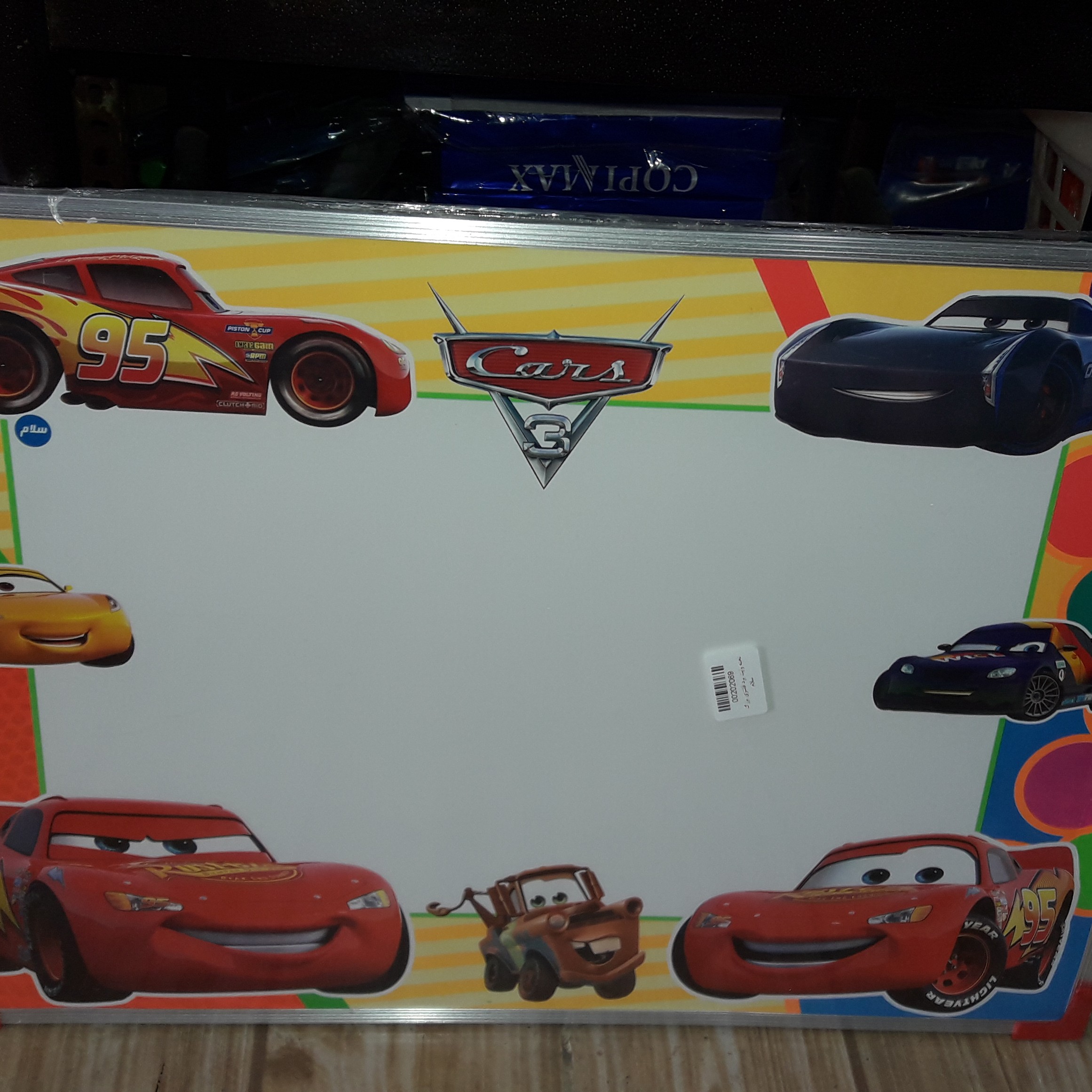 تخته وایت برد چوبی دور آلومینیومی فانتزی دو طرفه ( یک طرف کارتونی طرف دیگه بدون طرح ) در ابعاد 35 در 50