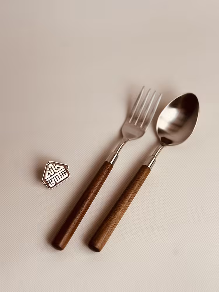 ست تک نفره قاشق چنگال دسته چوبی کد002148