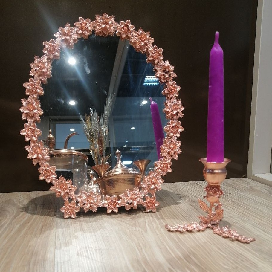 آیینه شمعدان مسی گلدار