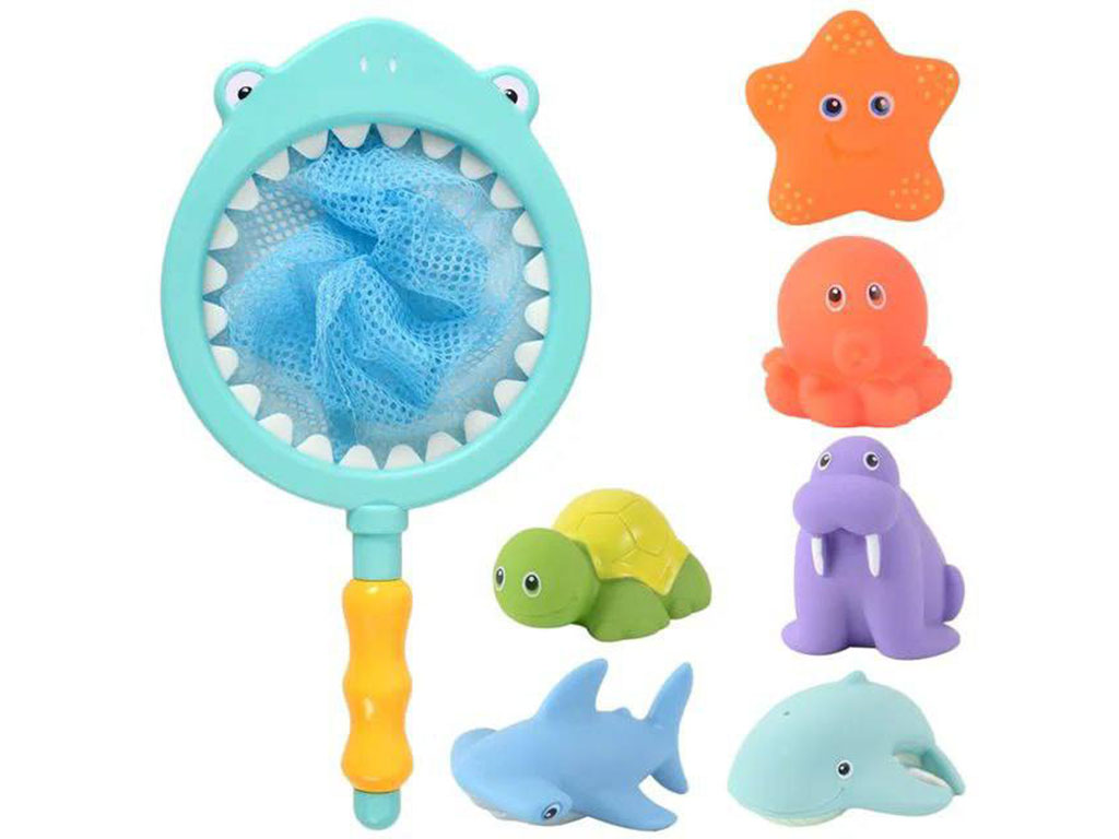 ست هفت تکه پوپت حیوانات به همراه تور ماهیگیری حمام نوزادی