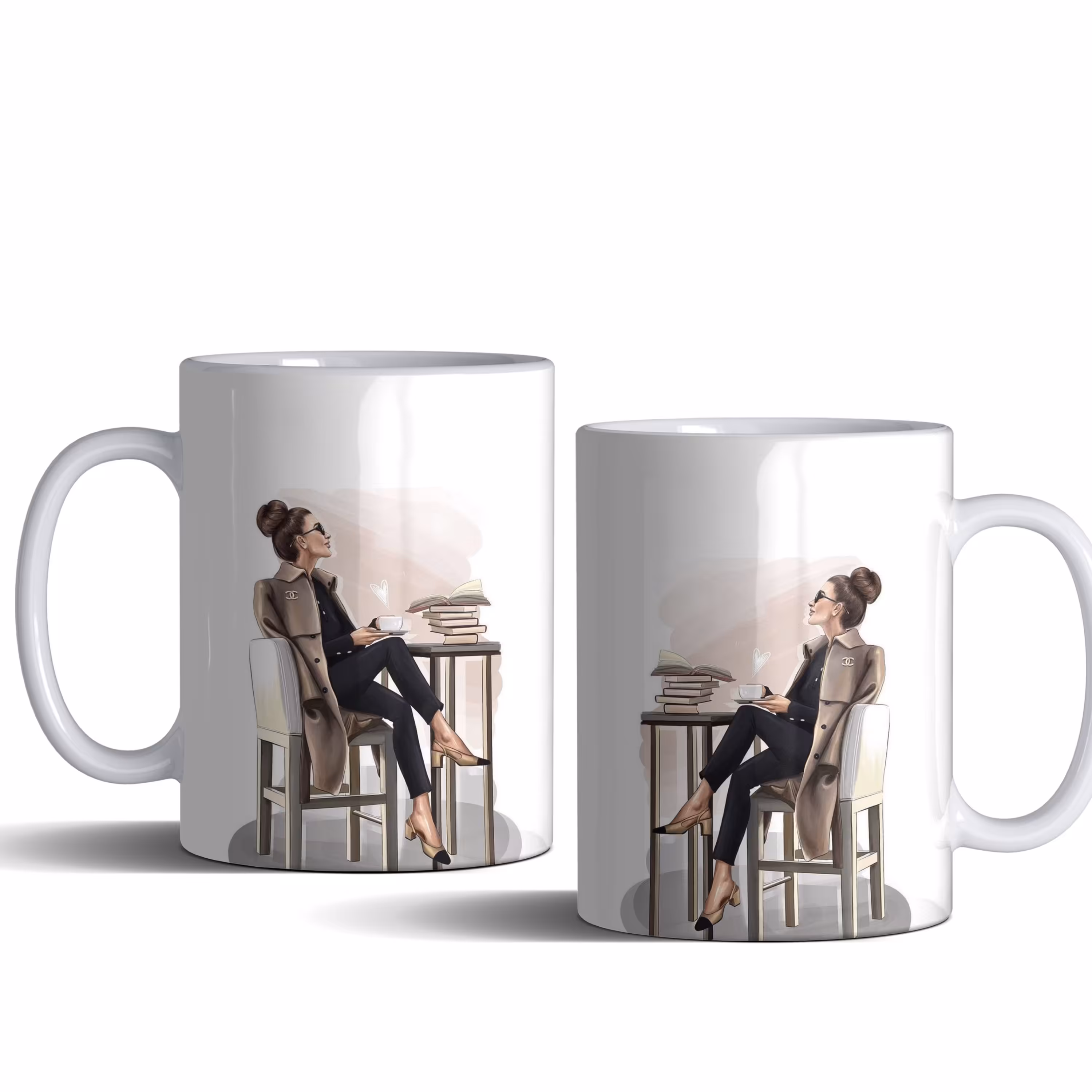 لیوان (ماگ) هنری با طرح زنی در حال خوردن قهوه