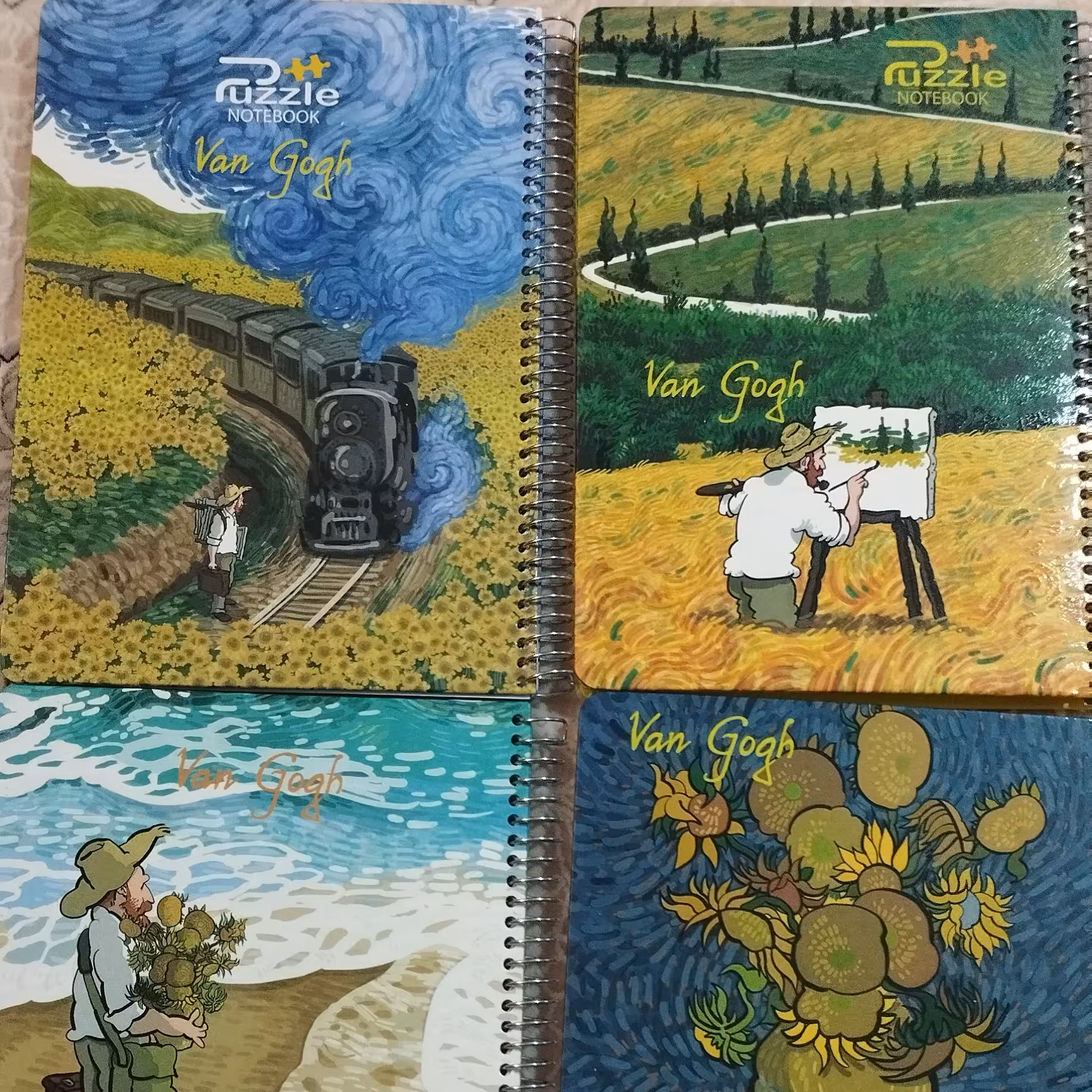 دفتر سیمی 100برگ جلد سخت طرح ونگوگ 