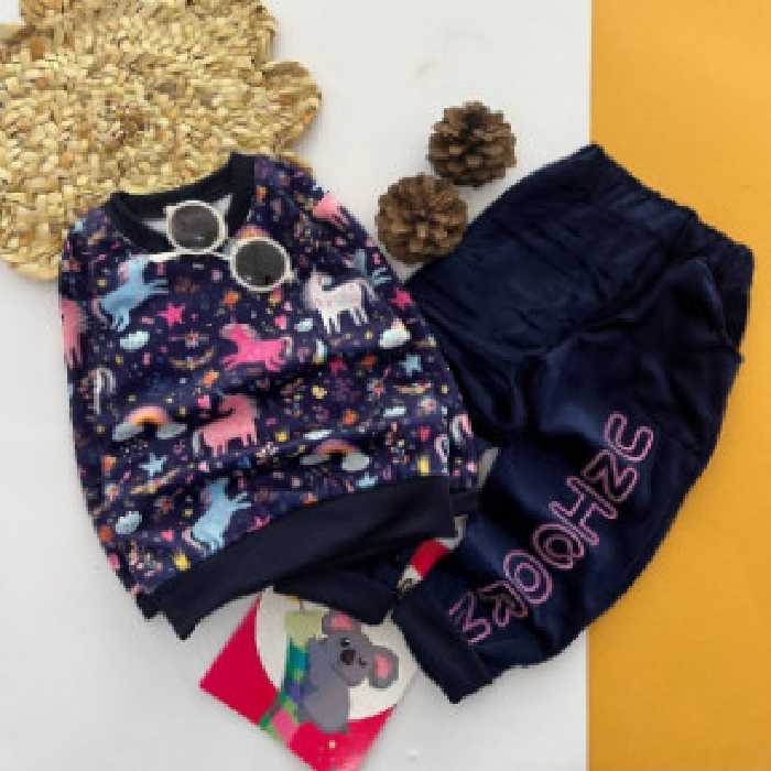 ست تیشرت شلوار مخمل اسپورت یونیکورن تک شاخ