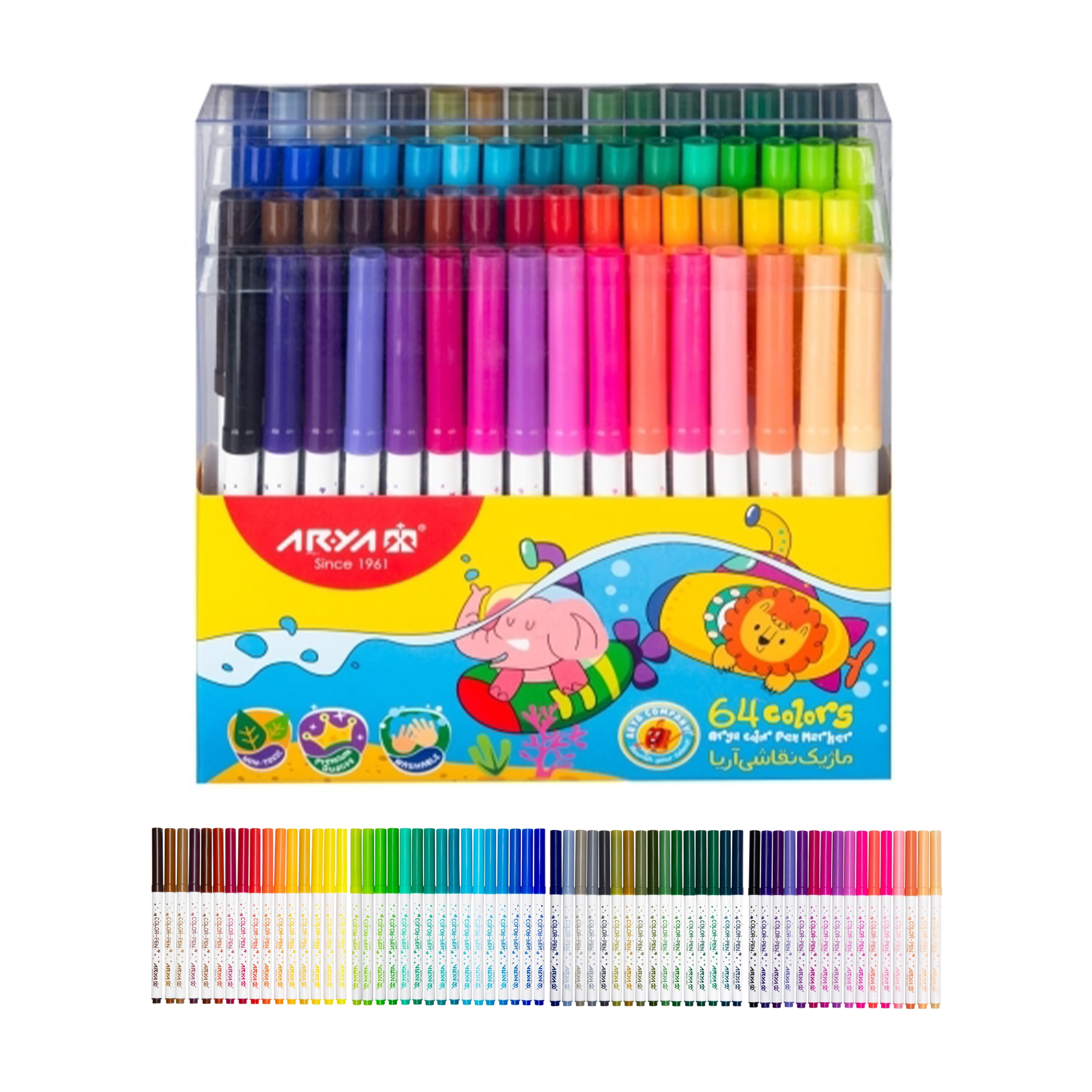 ماژیک رنگ آمیزی Pen Marker آریا 64 عددی