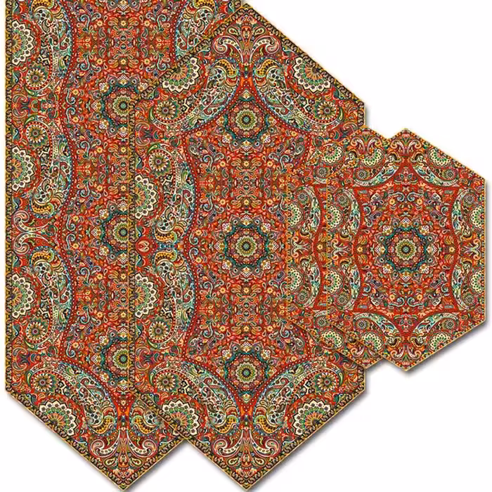 سرویس چهار تکه ترمه طرح پدیده برند ترمه حسینی شامل رانر نهارخوری جلومبلی 2عسلی